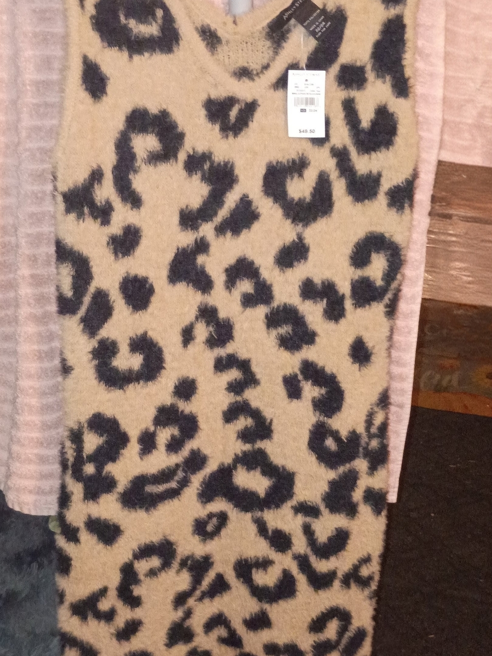 Ashley Stewart Fuzzy Leopard Print Knit Dress - Tan and Black